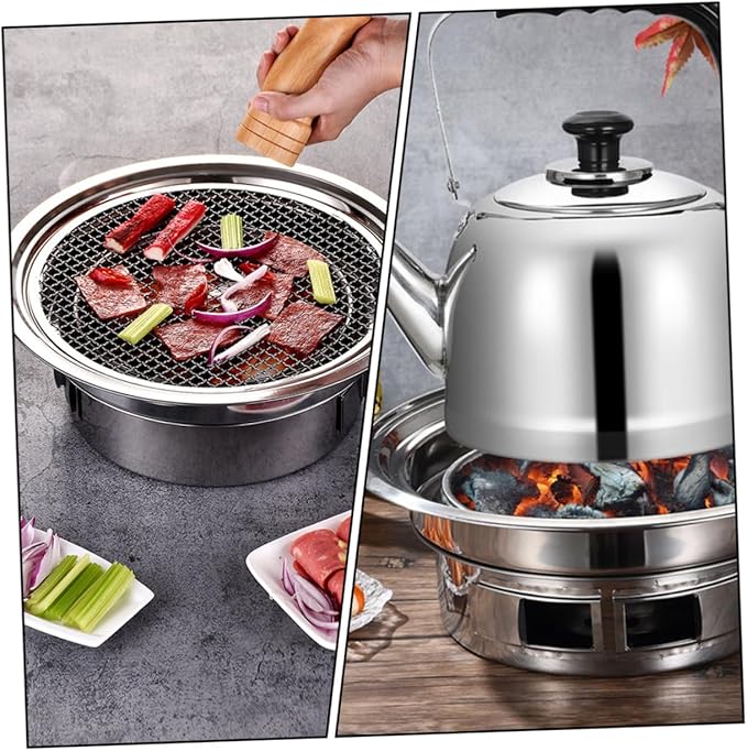 DOITOOL Portable Stainless Steel Korean Charcoal Barbecue Grill Small Outdoor Bbq Stove with Grill Net for Home and Camping Use