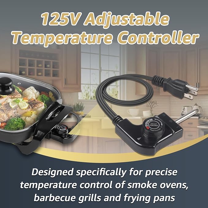 Thermostat Control Power Cable Compatible with Hamilton Beach Presto Chefman Bella Cuisinart Crux Masterbuilt George Foreman Electric Skillet Cord Replacement for Grill Griddle Smoker Fondue Pot