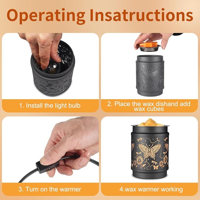 kobodon Butterfly Wax Melt Warmer Metal Wax Warmer for Scented Wax | Electric Fragrance Candle Oil Burner 2 in 1 Wax Melts as Gifts for Moms Grandma Women Girls