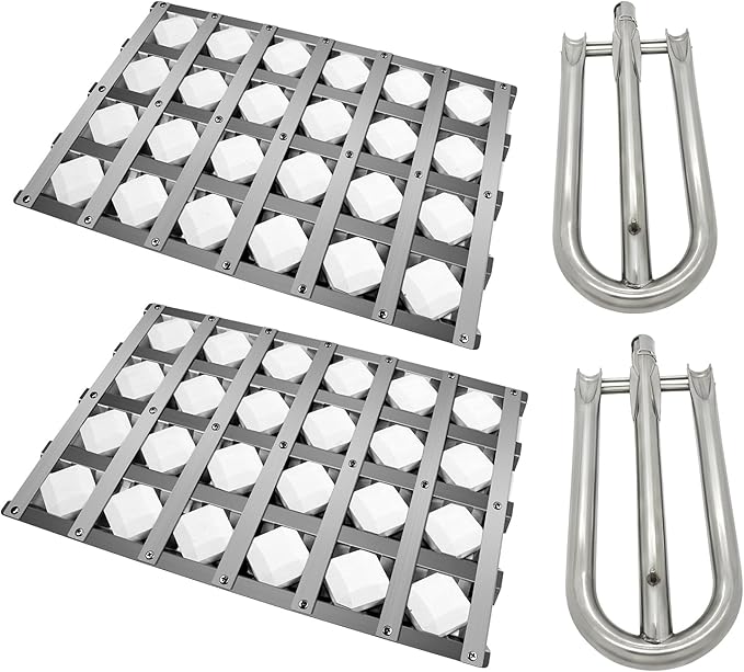 18.125" Grill Burners Grill Briquette Tray for Alfresco ALX2-30C, ALX2-42C, ALX2-42RFG, ALX2-56, ALX2-56BFG, BBQ Pipe Tubes Ceramic Briquettes Grill Replacement Parts Stainless Steel