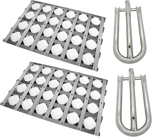 18.125" Grill Burners Grill Briquette Tray for Alfresco ALX2-30C, ALX2-42C, ALX2-42RFG, ALX2-56, ALX2-56BFG, BBQ Pipe Tubes Ceramic Briquettes Grill Replacement Parts Stainless Steel