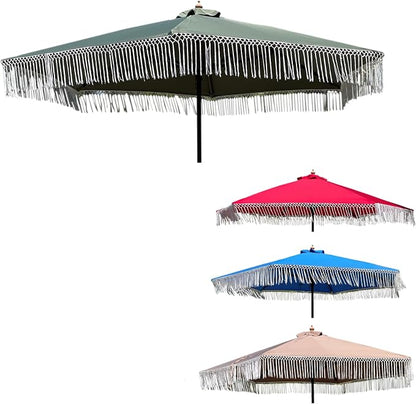 FORMOSA 9ft 6 Rib Market Bohemian Patio Umbrella Replacement Canopy - 300D UV Protective and Water Resistant Patio Fade Resistant Top Fabric Cloth - Umbrella Replacement Cover CANOPY ONLY (Sage Green Tassels)