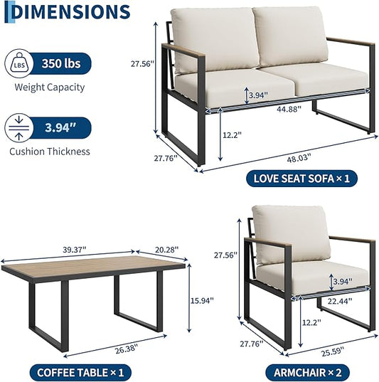 GarveeHome 4-Piece Aluminum Patio Furniture Set with Coffee Table, Outdoor Sectional Conversation Set with Washable High-Resiliency Sponge Cushions, Modern Metal Sofa for Poolside, Deck (Beige)