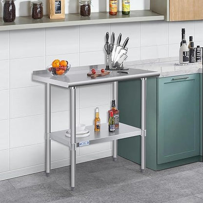 Hally Stainless Steel Table for Prep & Work 24 x 36 Inches, Commercial Heavy Duty Table with Undershelf and Backsplash for Restaurant, Home and Hotel