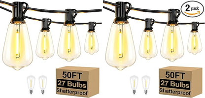 50FT Outdoor String Lights 27 Bulbs, Waterproof Patio Lights (Pack of 2)