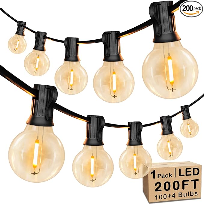200FT LED Outdoor String Lights with 100+4 Bulbs, Shatterproof Waterproof Patio String Lights for Outside, Connectable 2200K Dimmable Commercial Hanging Light for Christmas Backyard Cafe Garden Bistro