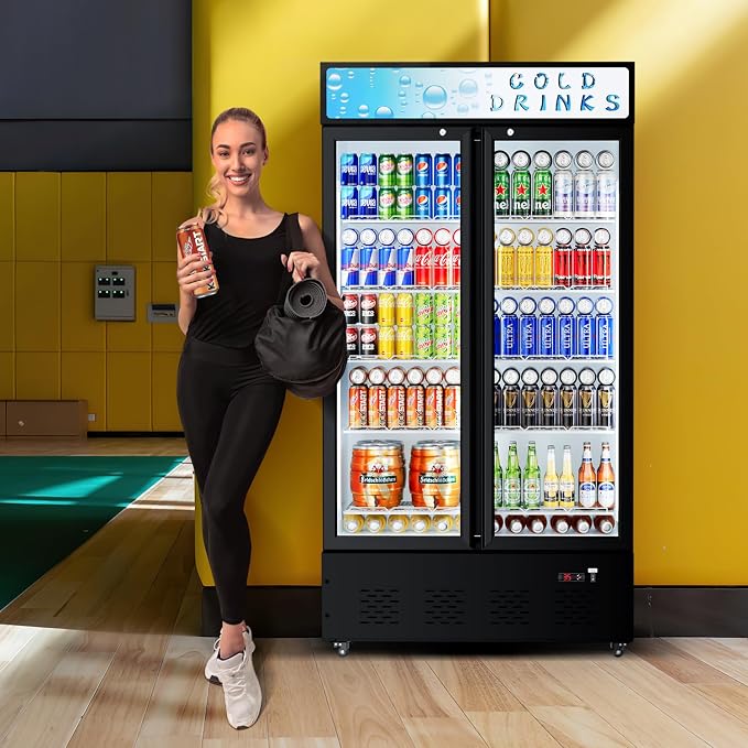 41.3''W Commercial Beverage Refrigerators, 30 Cu.ft. Glass Door Refrigerator Upright Display Cooler with Soft LED Light and Adjustable Shelves for Restaurant Grocery Stores Home