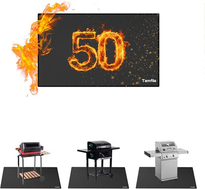 Tamfile 50x30 Inch Grill Mats for Blackstone, Double-Sided Fire Pit Mat | Deck Patio Protector Pad, Fireplace Pit Rubber Mat, Oil-Proof Waterproof BBQ Protector for Solo Stove Bonfire, Black
