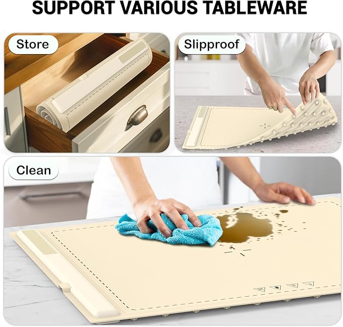 Electric Warming Tray - 3 Modes &Full Surface Heating,Rollable & Portable,Premium Silicone Nano-Material,3 Temperature Settings,Auto Shut-Off -Versatile Food Warmer for Gatherings,Parties (Cream)
