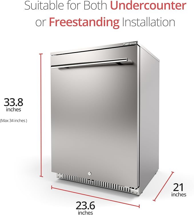 24 Inch Outdoor Beverage Refrigerator, 140 Can Built-In Beverage Fridge with 21-Inch Shallow Depth, 26°F Sub-Zero Fridge, Dual-Fan Cooling, Full SUS304 for Patio & Outdoor Kitchen