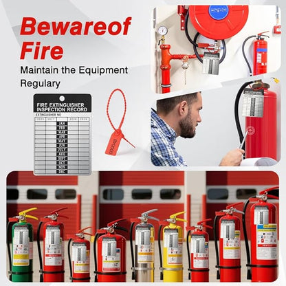 50 Sets 2026–2029 Fire Extinguisher Tags Aluminum Metal Inspection Record Tags 2.2 x 3 Inch with Hole Puncher & Numbered Security Zip Ties for Monthly Fire Extinguisher Inspection Indoor Outdoor