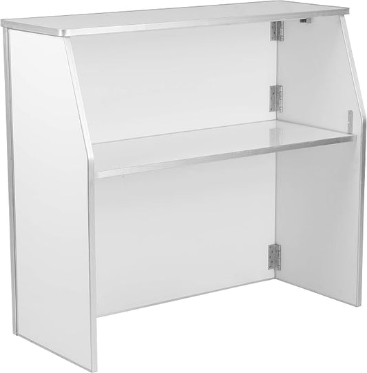 Flash Furniture 4' Folding Portable Event Bar with Top and Middle Shelves, Mobile Laminate Foldable Bar for Parties and Events, White | Portable, Durable Construction, Commercial Use