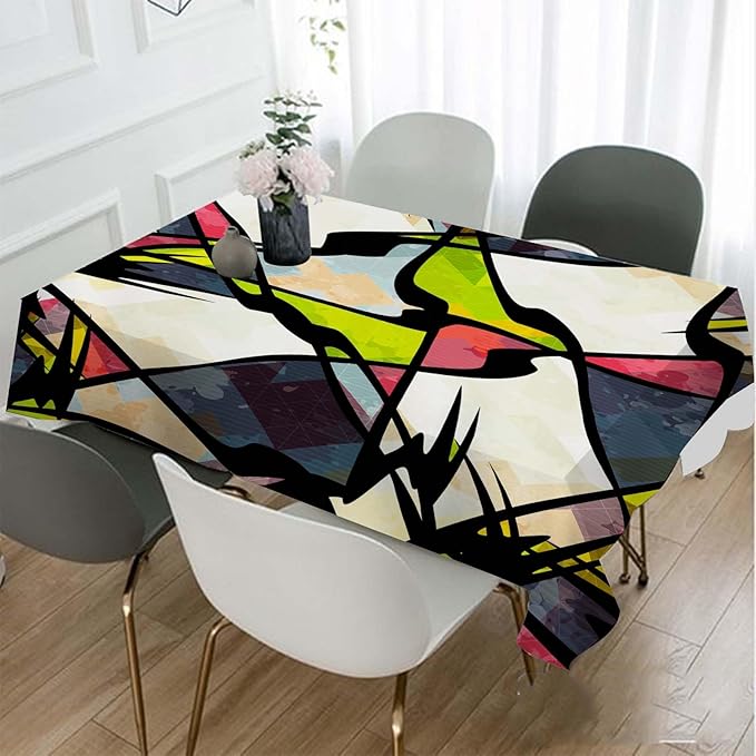 TKS MITLAN Art Graffiti Tablecloth 52 x 70 Inch Rectangular Abstract Colorful Irregular Geometric Creative Design Oblong Table Cloth Kitchen Table Decorations for Home Dinner Party