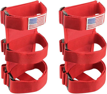 Ohleats Roll Bar Fire Extinguisher Holder, Adjustable Fire Extinguisher Mount Strap with American Flag Pattern, Car Accessories Fixed Belt for Wrangler JK JKU TJ CJ Gladiator (Red-2PCS)