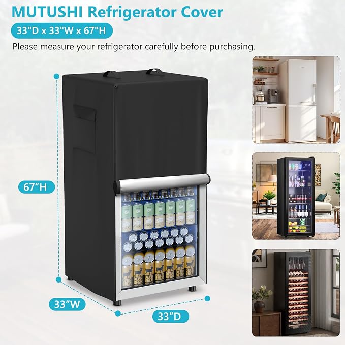 Refrigerator Cover Waterproof Dustproof Fridge Cover Outdoor Refrigerator Covers with Double Zipper and Large Mesh Vent Suitable for Upright Freezers/Beverage Refrigerators 33"D x 33"W x 67"H