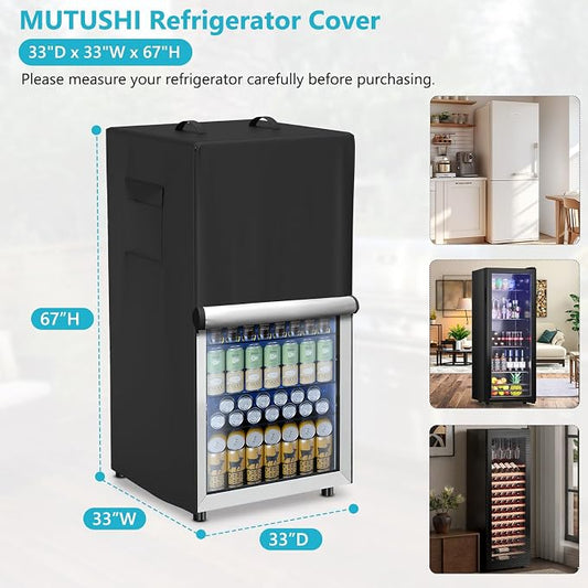 Refrigerator Cover Waterproof Dustproof Fridge Cover Outdoor Refrigerator Covers with Double Zipper and Large Mesh Vent Suitable for Upright Freezers/Beverage Refrigerators 33"D x 33"W x 67"H