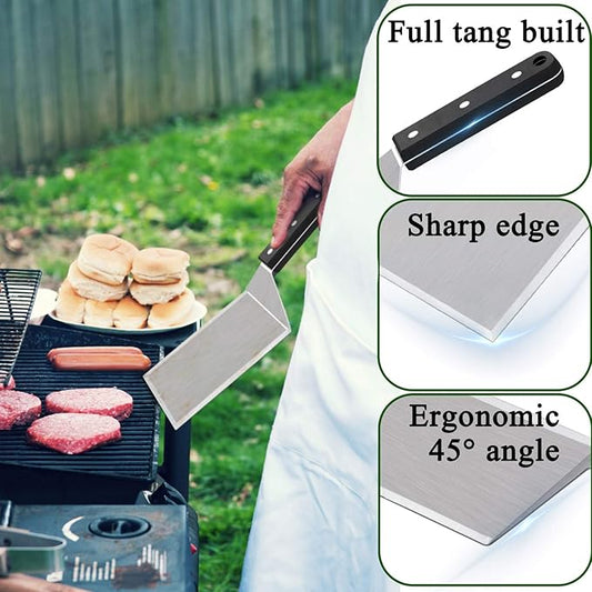 Leonyo Metal Spatula 2 PCS, Heavy Duty Stainless Steel Griddle Burger Spatula, as Barbecue Hamburger Turner Grilling BBQ Griddle Accessories