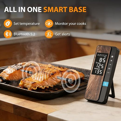 Wireless Meat Thermometer Digital, 1 Probe Bluetooth Thermometer | Smart App & Standalone Display Base, NIST ±0.5°F, Instant Read LCD, BBQ Smoker Grill Oven, Brisket Steak Turkey Pork