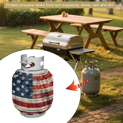 American Flag Propane Tank Cover 20lb, Outdoor Heavy Duty Waterproof Windproof Gas Tank Cylinder Cover with Elastic Brand Fits Standard 20lb Cylinder