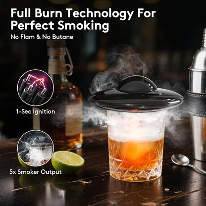 Electric Whiskey Smoker Kit with 6 Flavors Wood Chips, Cocktail Smoker Kit Built-in Lighter, Rechargeable Smoked Old Fashioned kit Bourbon Smoker kit Bar Accessories Valentine's Day Gifts for Men