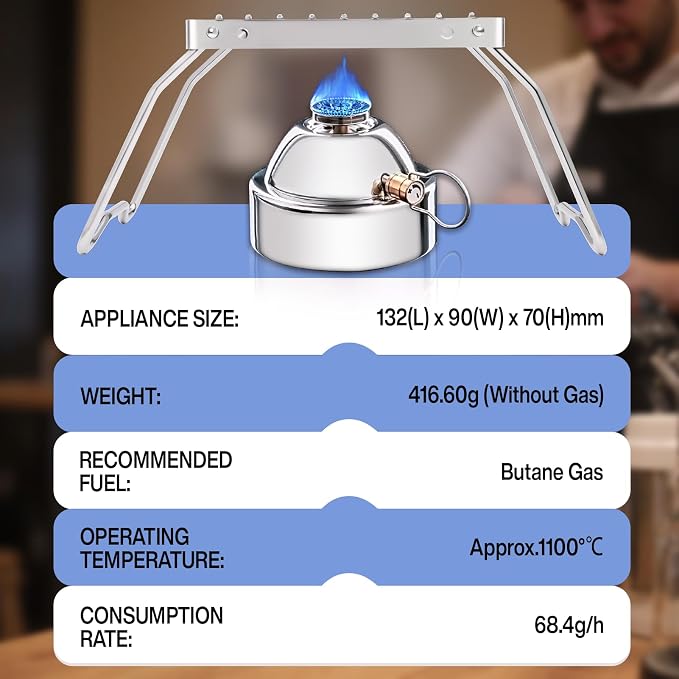 BLUEFIRE Butane Portable Countertop Butane Burner for Tabletop Coffee Siphon Syphon/w Furnace Stand Espresso Maker Chafing Soup Tureens Fondue Bunsen