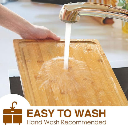 Extra Large Cutting Board, 17.6" Bamboo Cutting Boards for Kitchen with Juice Groove and Handles Kitchen Chopping Board for Meat Cheese board Heavy Duty Serving Tray, XL, Empune (Pack of 2)