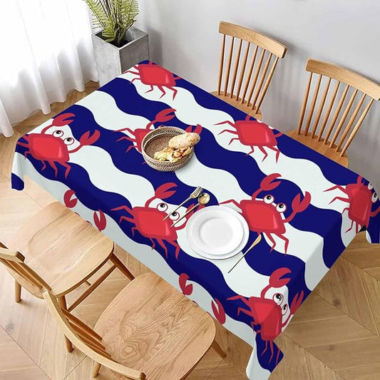 TKS MITLAN Happy Crabs Tablecloth 52 x 70 Inch Rectangular Sea Wavy Stripe Cute Animal Cartoon Fun Oblong Table Cloth Kitchen Table Decorations for Home Dinner Party