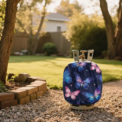 Propane Tank Covers 20lb Retro Outdoor Heavy Duty Waterproof Windproof Gas Tank Cylinder Cover with Elastic Brand, Dress up Your Gas Grill Butterfly