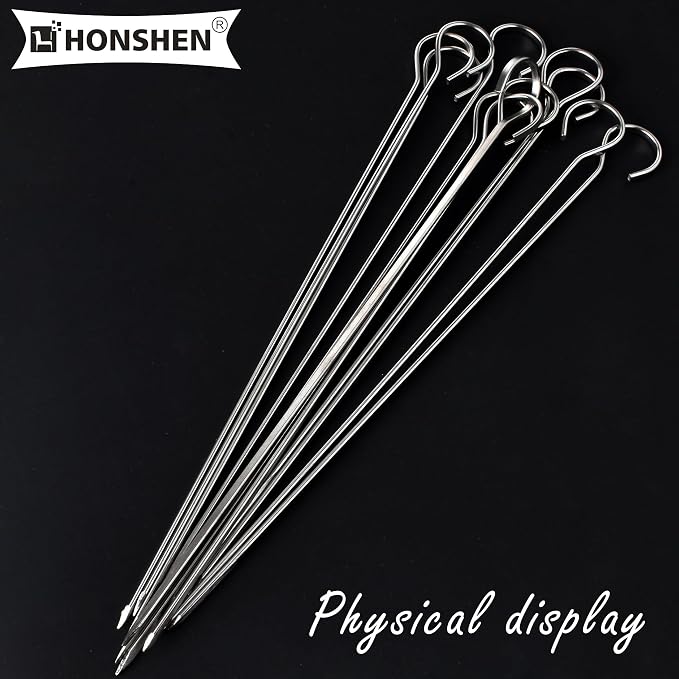 24 Pack Flat Stainless Skewers, HONSHEN 10 inch Barbecue Needle,BBQ Shish Kebab Kabob Grill Skewers (10 INCH Flat BBQ 24P)