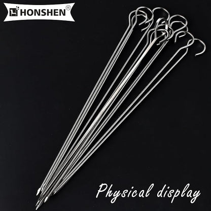 24 Pack Flat Stainless Skewers, HONSHEN 10 inch Barbecue Needle,BBQ Shish Kebab Kabob Grill Skewers (10 INCH Flat BBQ 24P)