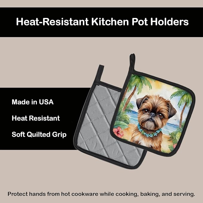 Caroline's Treasures Brussels Griffon Luau Pair of Pot Holders Kitchen Heat Resistant Pot Holders Sets Oven Hot Pads for Cooking Baking BBQ, 7 1/2 x 7 1/2