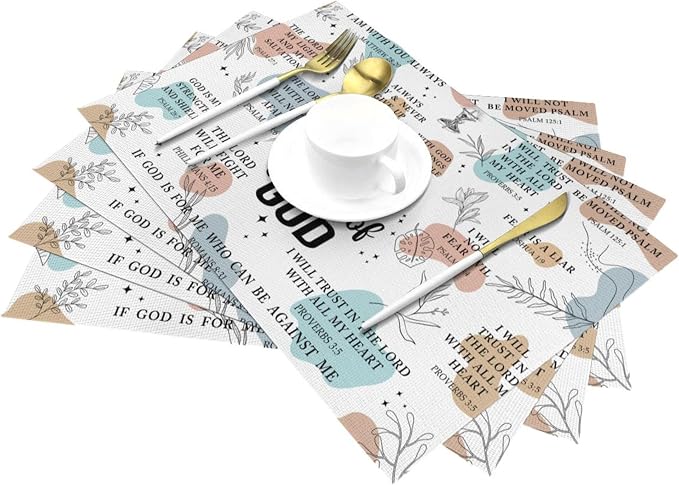Christian Placemats Set of 4, God Table Place Mats for Kitchen | Washable Decorative Place Mats Holiday Party Farmhouse Decor Religious Happy Easter Day 12"x18"