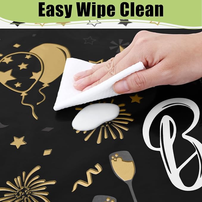 Smiry Disposable Table Cloth - 15 Pack, 54 x 108 Inch Waterproof Rectangle Tablecloths for Parties, Decorative Plastic Table Cover, Leakproof & Sturdy, Black & White