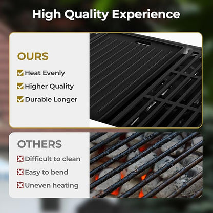 R.W.FLAME 4-Burner Gas Grill with Side Burner, Stainless Steel Propane Grill 42000BTU for Outdoor Cooking, with Porcelain-Enameled Cast Iron Grates, Baking Pan, Silver