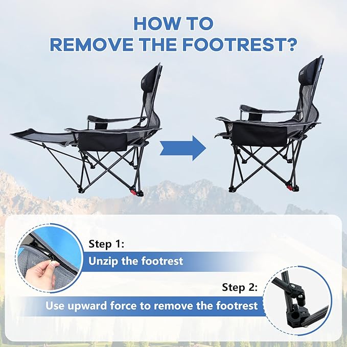 Reclining Camping Chair 4 Position with Foot Rest Comfortable for Adults 265Ibs Folding Lounger Mesh Beach Chair with Cooler Bag and Cup Holder for Outdoor Patio