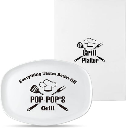 R HORSE Melamine Grill Platter Gift, BBQ White Oval Serving Tray Plate | Christmas, New Year, Birthday Gift for Dad Grandpa Men, Ideal for Appetizer, Dessert, Salad, Outdoor Indoor Cooking Party
