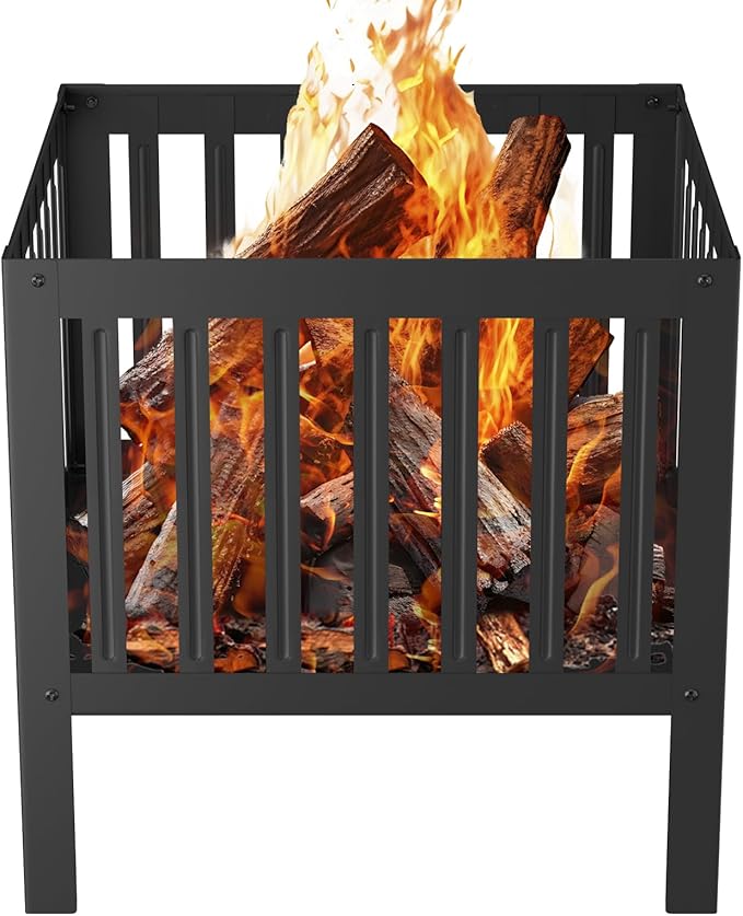YSEJOMP 16 x 16 Inches Square Fire Pit/Bonfire Pit - Perfect for Garden Family Parties & Camping - Durable and Portable Design for Outdoor Enjoyment,Four-Sided Hollow and Breathable,Black