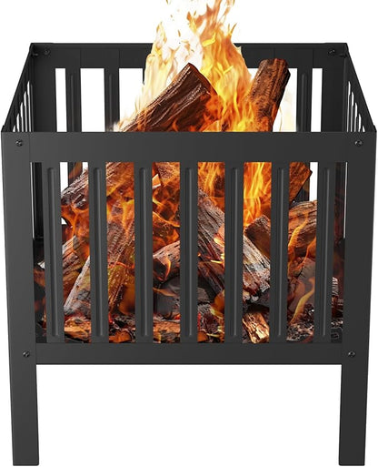 YSEJOMP 16 x 16 Inches Square Fire Pit/Bonfire Pit - Perfect for Garden Family Parties & Camping - Durable and Portable Design for Outdoor Enjoyment,Four-Sided Hollow and Breathable,Black