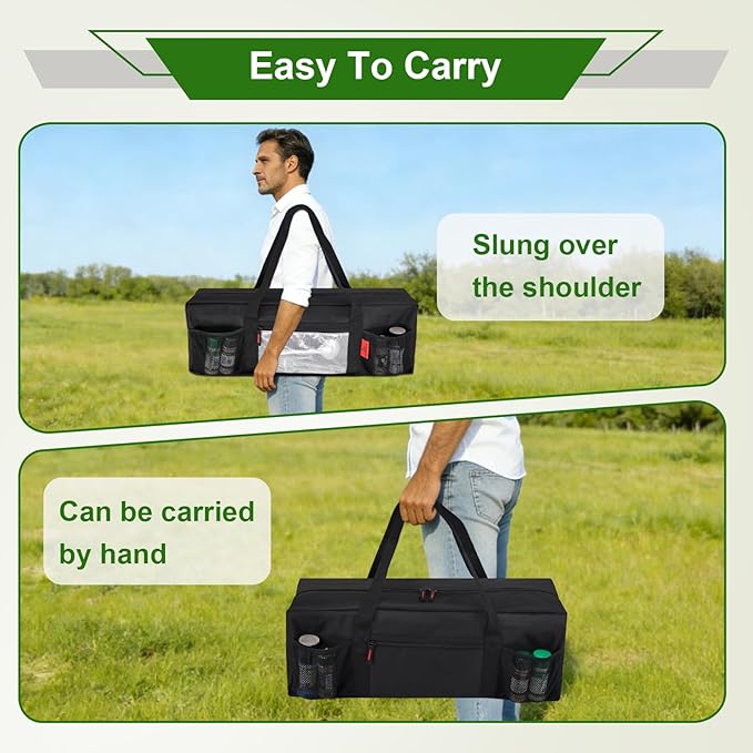 24" BBQ Tool Storage Bag with Pockets, Grill Tool Organizer- Heavy-Duty Storage Bag Waterproof 600D Oxford, Folding Design Gift for Camping, Tailgates, Outdoor BBQ Parties (24" Lx8 Wx8 H)