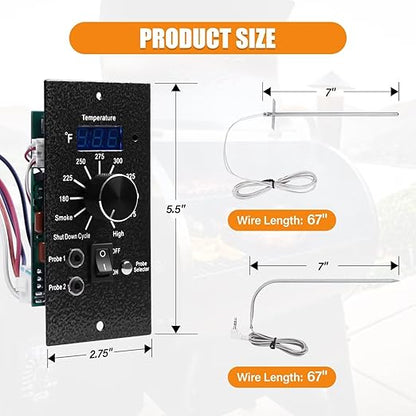 Digital Pro Controller for Traeger Wood Pellet Grills, Replacement Parts Kit BAC365 Thermostat Control Panel with 2PC Waterproof Meat Probe and 7" RTD Temperature Sensor Smoker Accessories