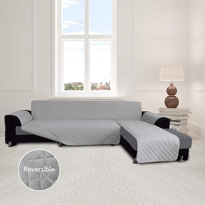 Easy-Going Sofa Slipcover L Shape Sofa Cover Sectional Couch Cover Furniture Protector Mat for Pets Dog Cat (Large,Light Gray/Light Gray) | Soft Sofa Slipcover For Dogs, Fits Left/Right Chaise Lounge Protector, Water Resistant Mat For Living Room