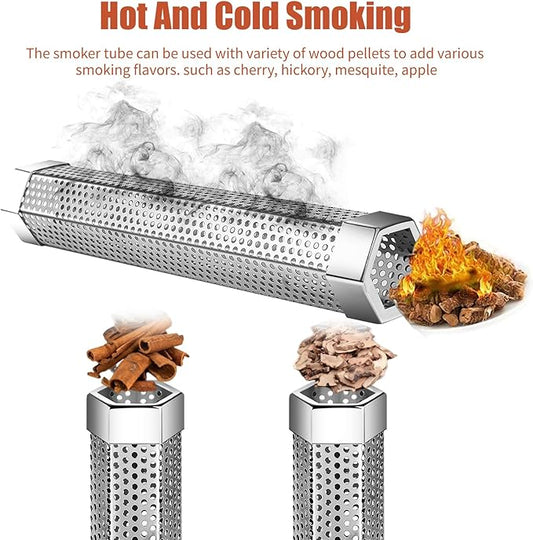 Pellet Smoker Tube,304 Premium Stainless Steel Smoke Tube,12'' Smoker Tube for Pellet Grill and Smoker with Brush -Hot or Cold Smoking Accessories