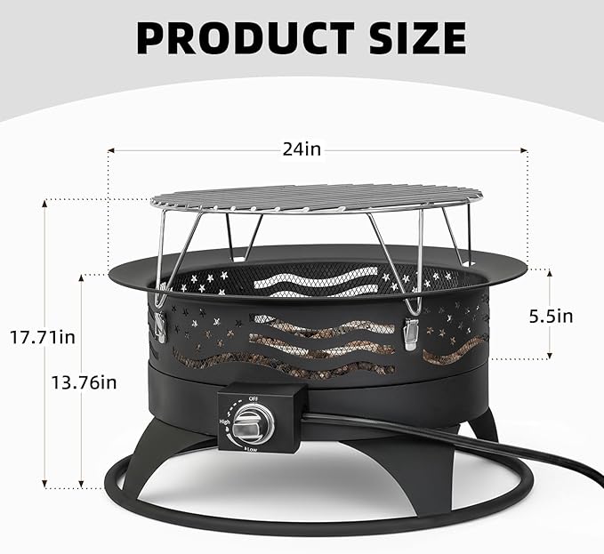 Panovue 24 Inch Portable Propane Fire Pit with Grill, 60000 BTU Outdoor Gas Firepit with Lava Rocks & Adjustable Flame, Smokeless Gas Firebowl for Backyard, Camping & Gatherings