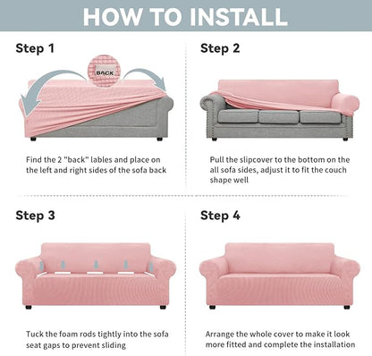 LURKA Stretch Oversized Couch Cover, 1 Piece 4 Seater Sofa Slipcover, Pink | Soft Stretch Jacquard, Fits 94"-110" Oversized Sofas, Elastic Bottom for Secure Fit, Machine Washable, Pet & Kid Friendly