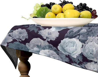 Vintage Florals Tablecloth, Gothic Black Garden Peonies Flowers Rustic Roses Boho Botanical Plant Water Resistant Wipeable Table Cover for Picnic Party Holiday Kitchen Dinner Table 55"x55"
