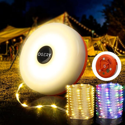 Camping String Lights 4 in 1, 32.8FT Quick Storage 8 Modes Protable | Rechargeable Fairy Tent Lights String, Hanging Lantern LED Lamp for Outdoor Indoor Patio Awning Decor Camping Essentials