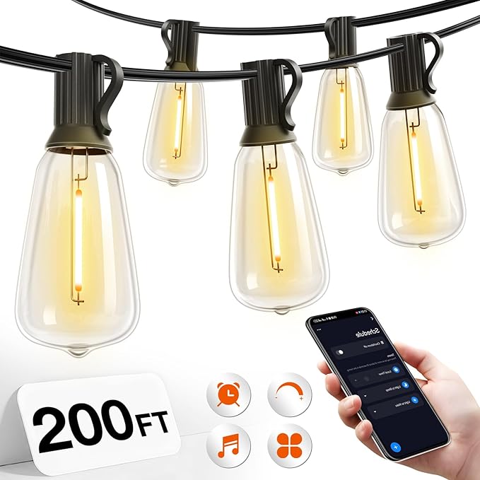 addlon 196FT Outdoor String Lights for Outside with APP Control Waterproof Patio Lights with Plastic ST38 LED Edison Bulbs Outdoor Lighting Extra Long for Backyard Bistro Porch Garden Pergola Party