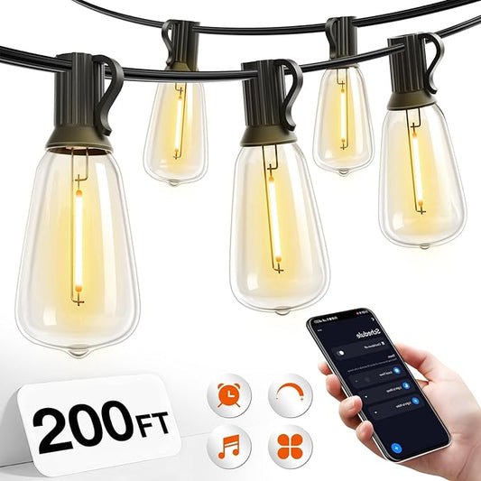 addlon 196FT Outdoor String Lights for Outside with APP Control Waterproof Patio Lights with Plastic ST38 LED Edison Bulbs Outdoor Lighting Extra Long for Backyard Bistro Porch Garden Pergola Party