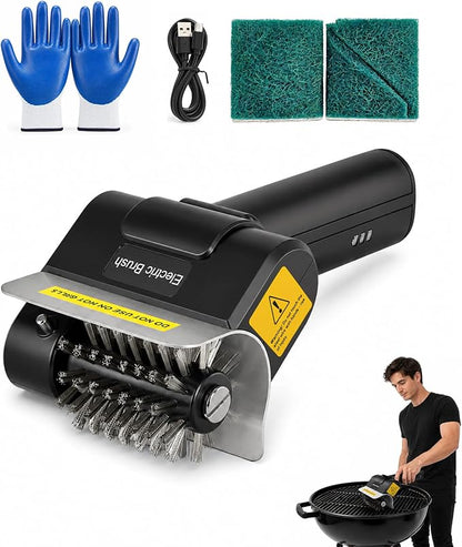 Electric Grill Brush for Outdoor, Rechargeable Cordless BBQ Grill Cleaner, 1100RPM Power Grill Cleaning Brush with 1 Brush Head & 2 Scouring Pad, Gifts for Men Dad