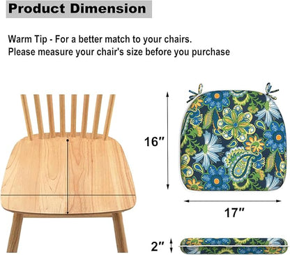 DYTXIII Set of 2 Outdoor Chair Cushions with Ties, Water Repellent Patio Chair Pads 17"x 16" for Outdoor Furniture, Round Corner Seat Cushions for Garden Yard Kitchen Flower Child